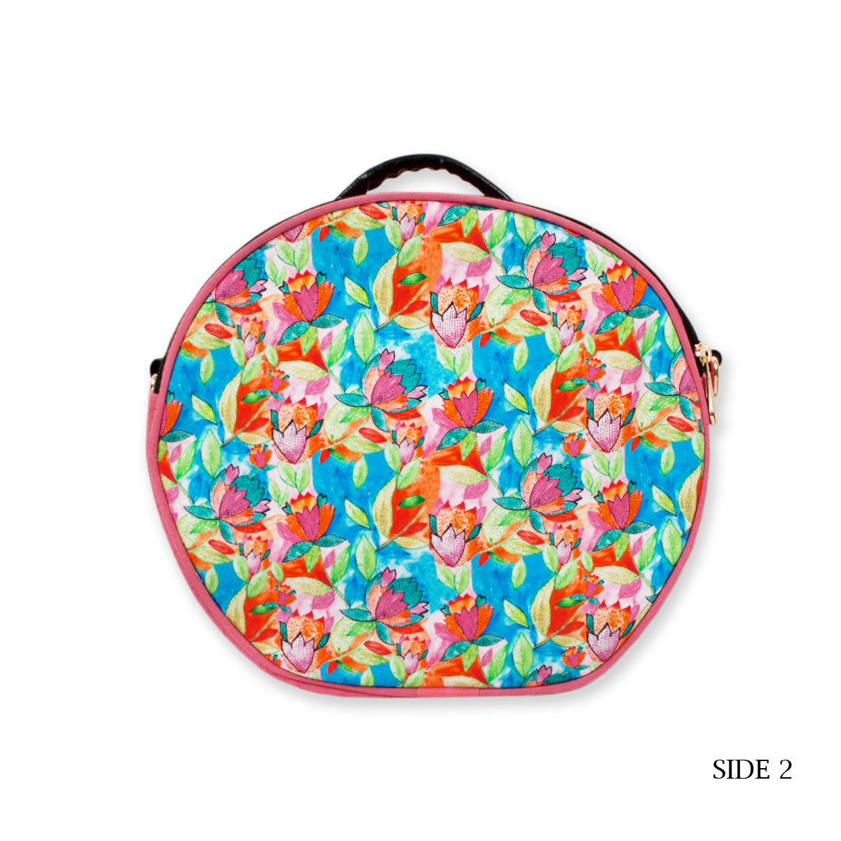 Pink Flower Double Side Print Box Sling Bag