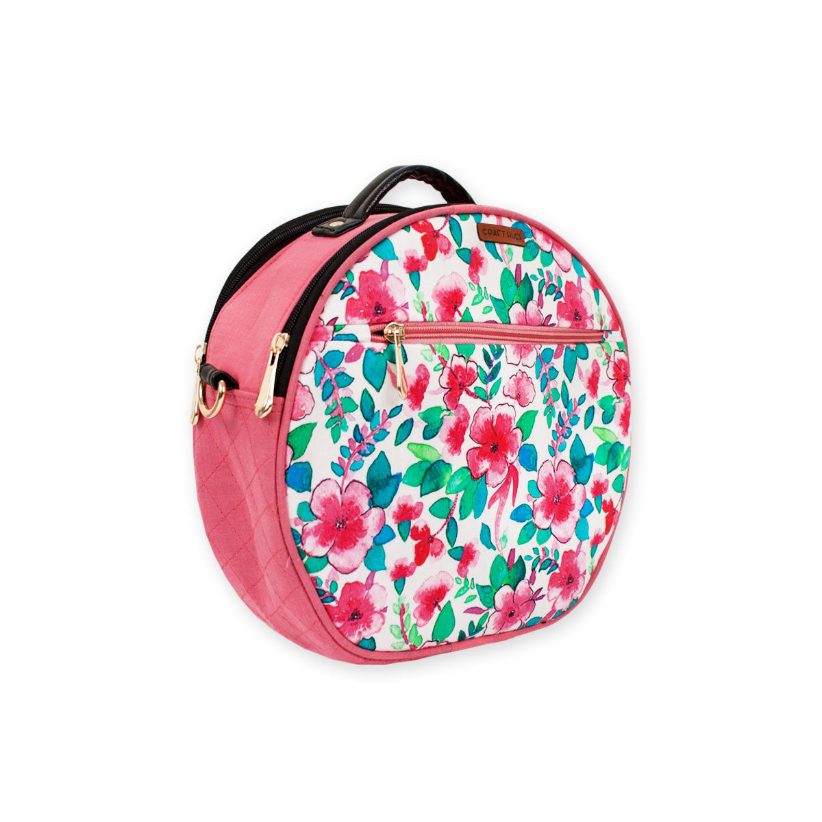 Pink Flower Double Side Print Box Sling Bag
