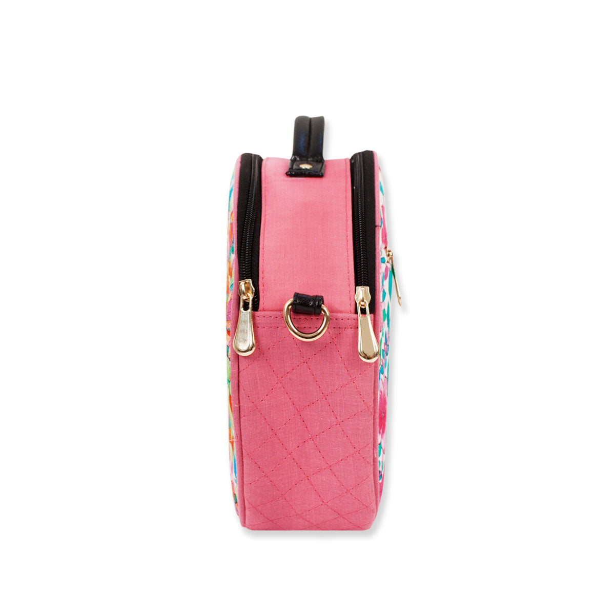 Pink Flower Double Side Print Box Sling Bag