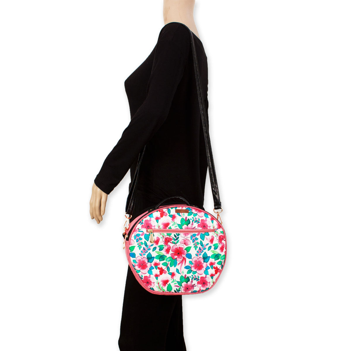 Pink Flower Double Side Print Box Sling Bag