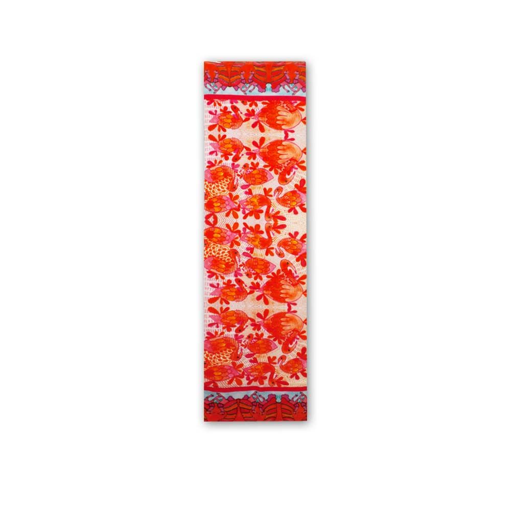 Orange Gond Bird Printed Stole