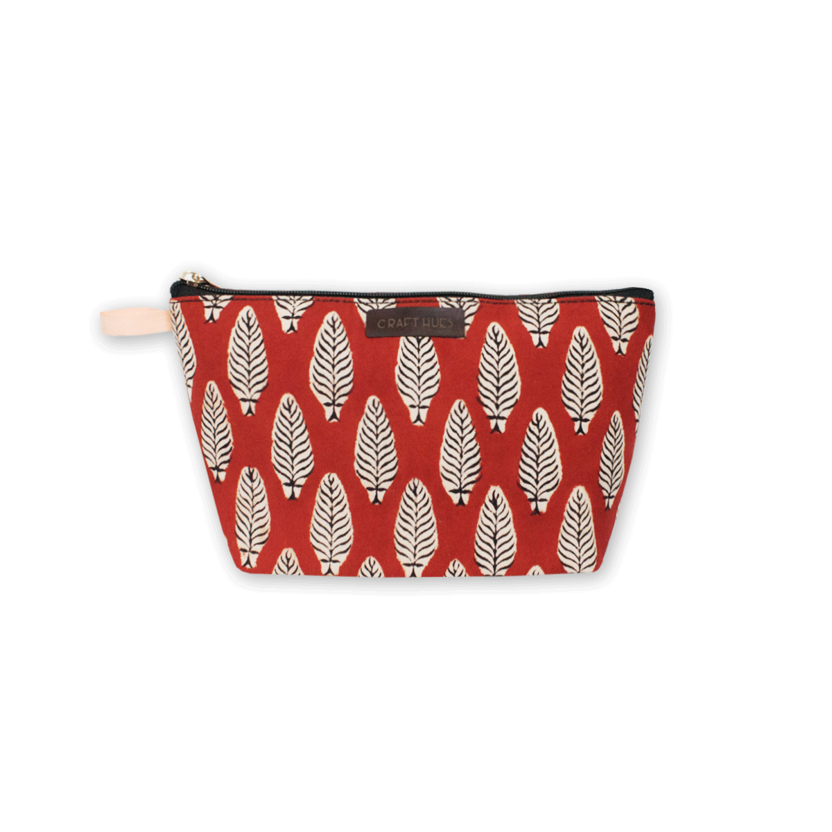 Red Leaves Block Printed Pouch