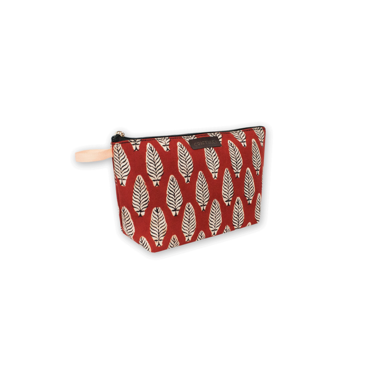 Red Leaves Block Printed Pouch