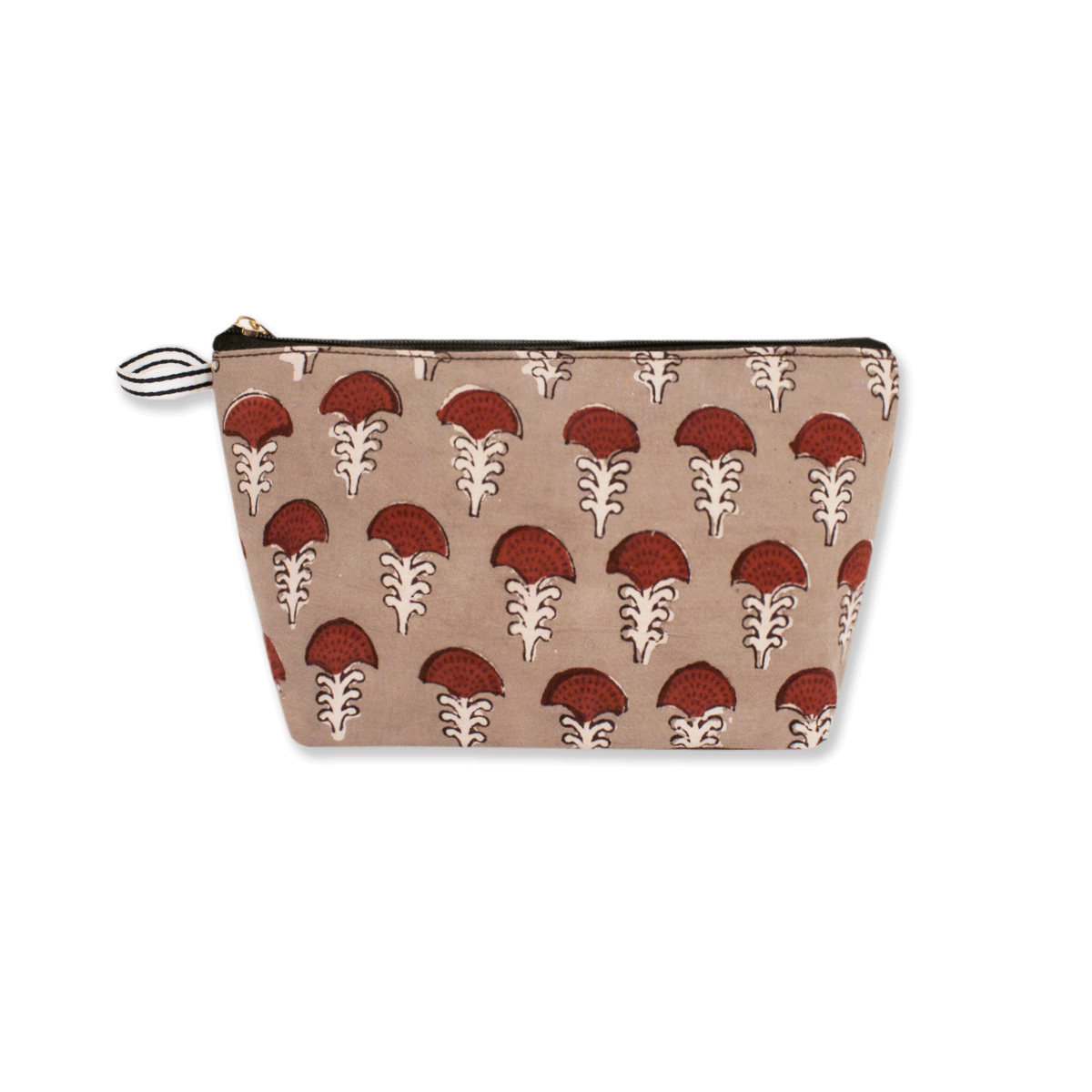 Grey Red Flower Block Printed Pouch