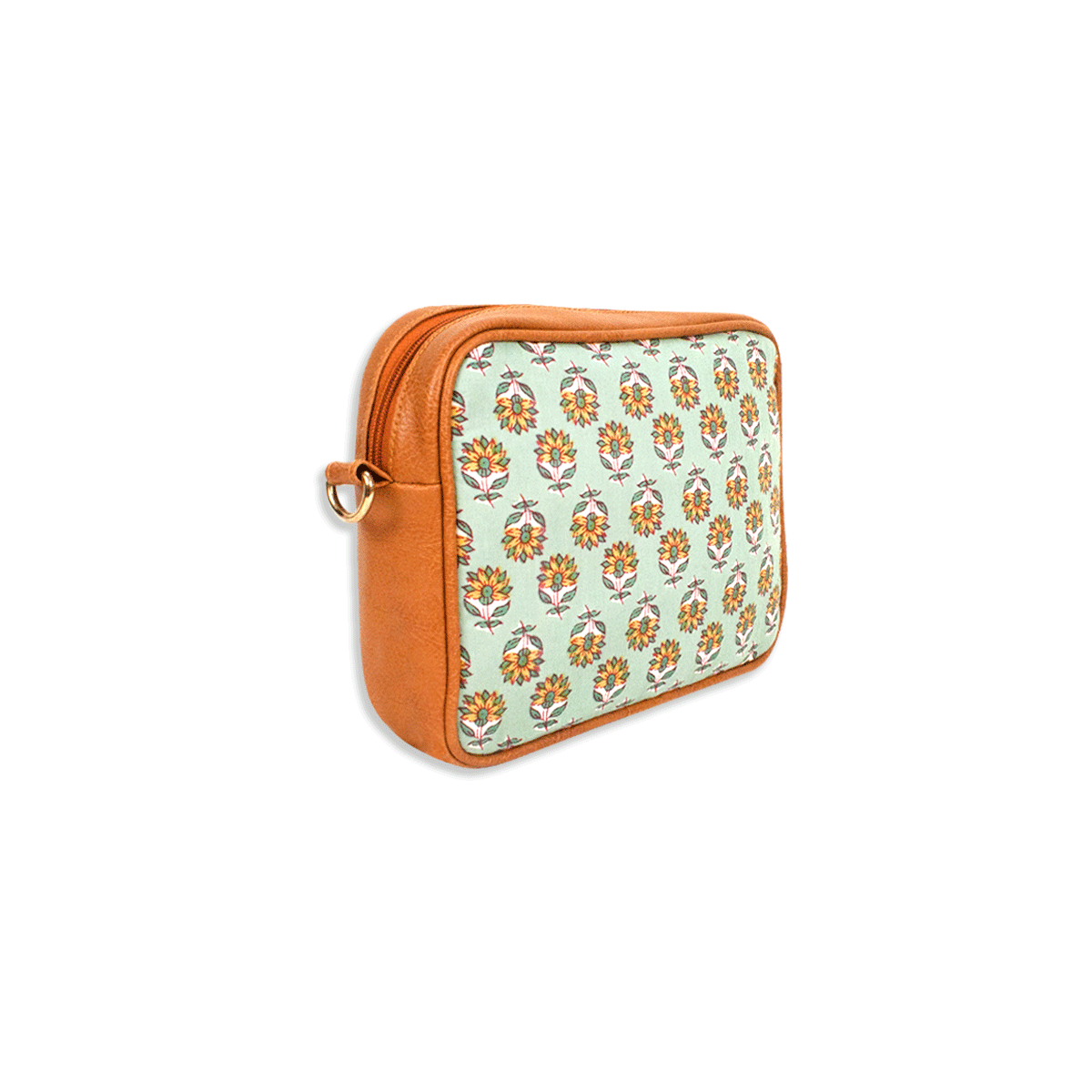 Mint Green Floral Block printed Box Sling Bag