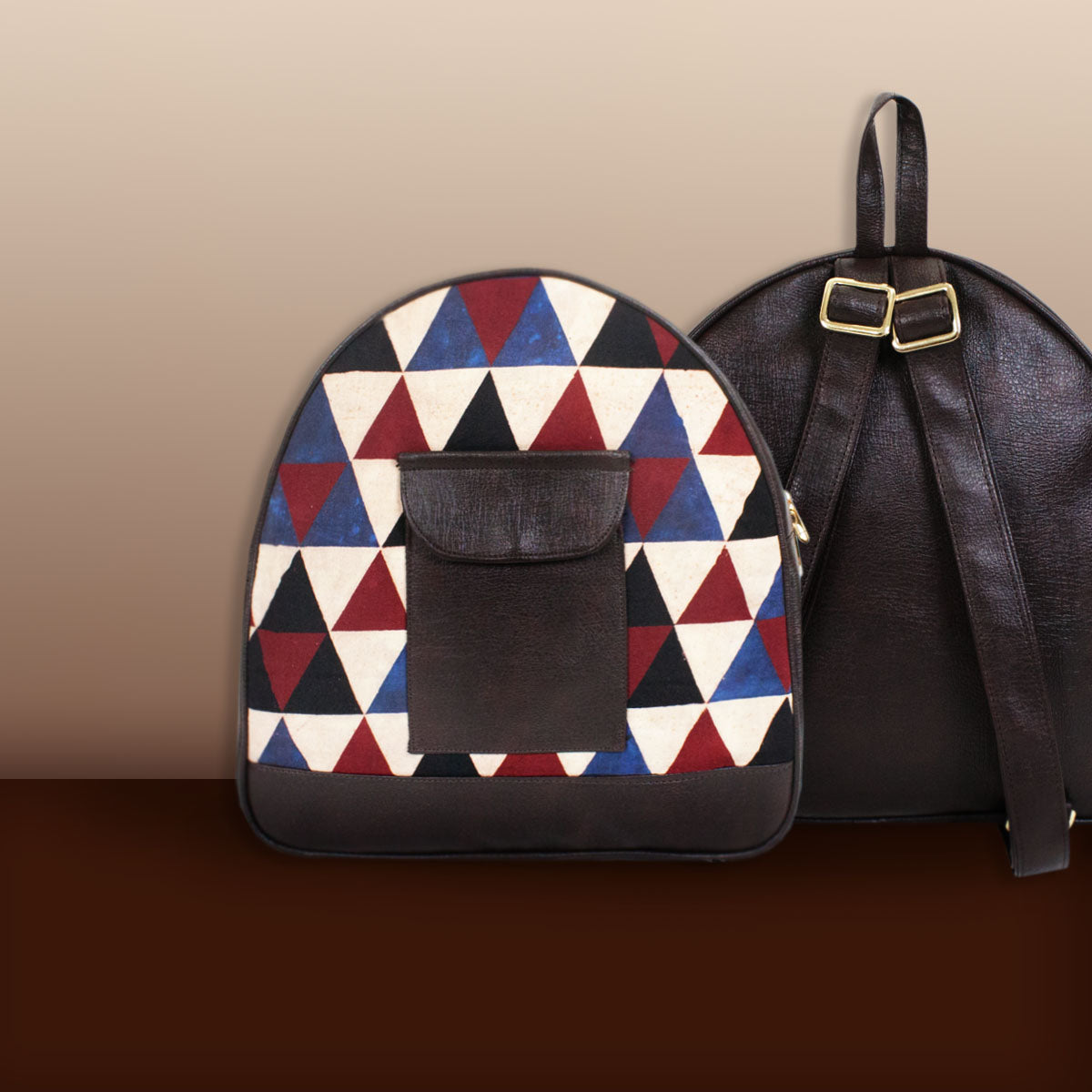 Triangle Maze Block-printed Backpack