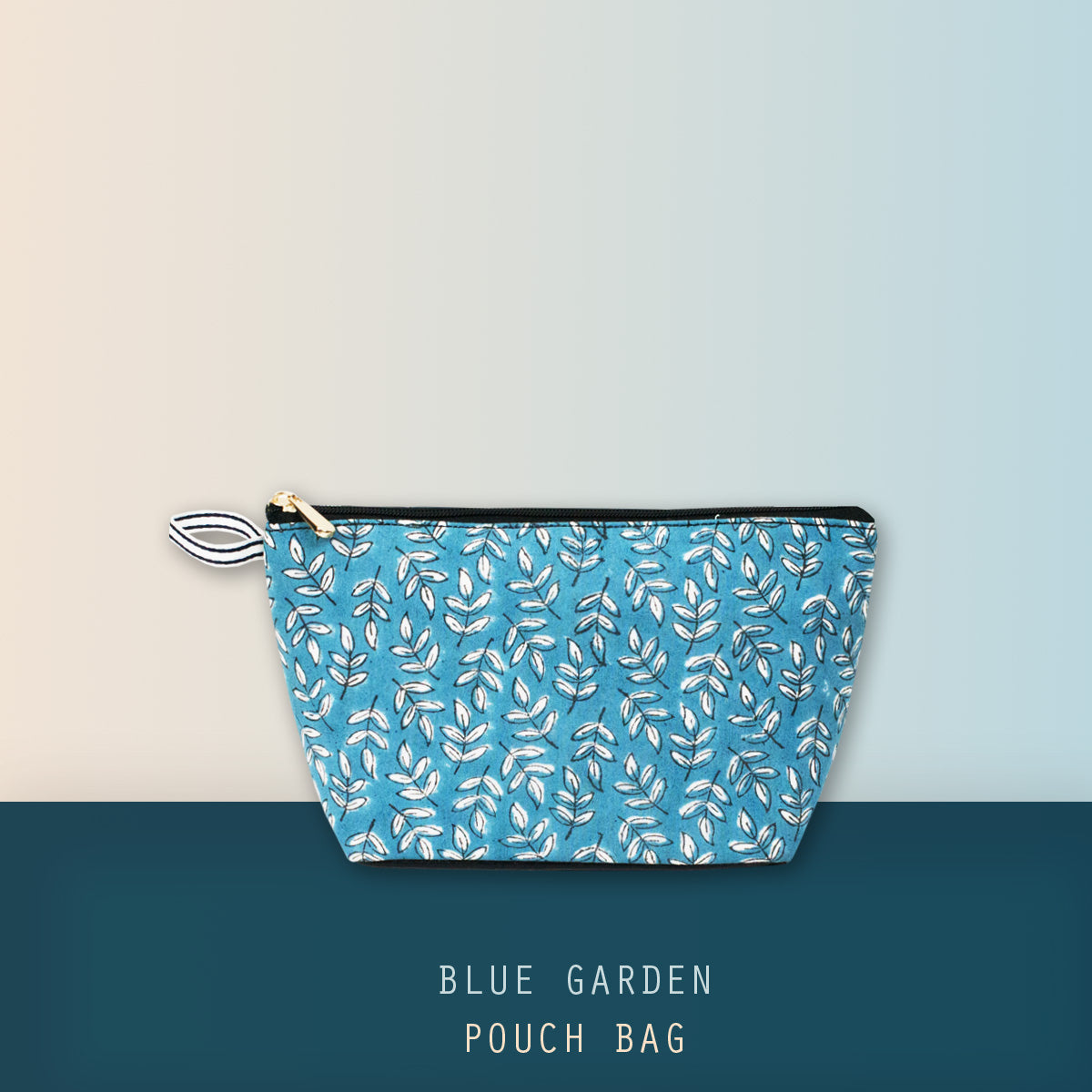 Blue Garden Block Printed Pouch