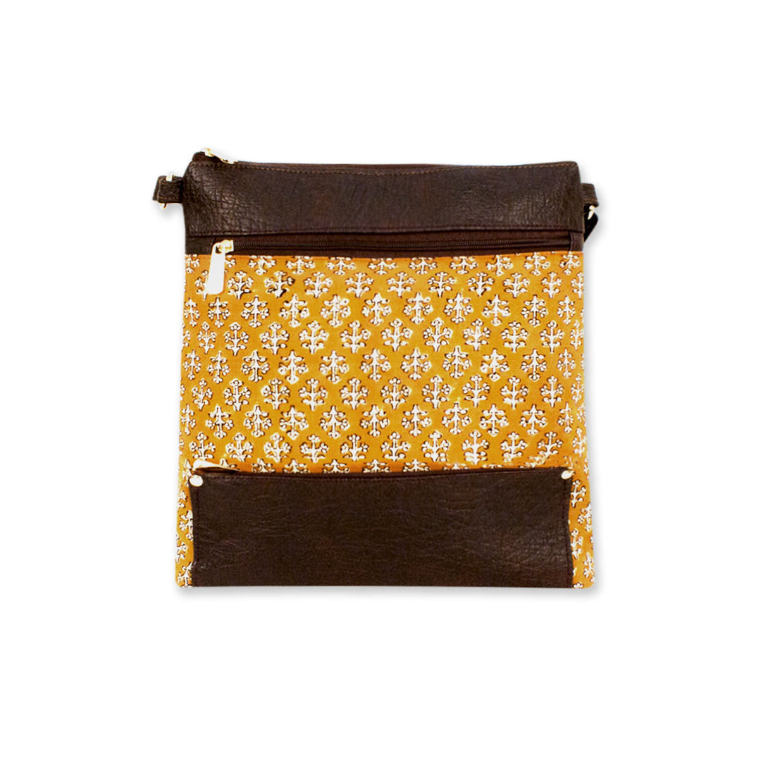 Yellow White Buta Block Printed Messenger Bag