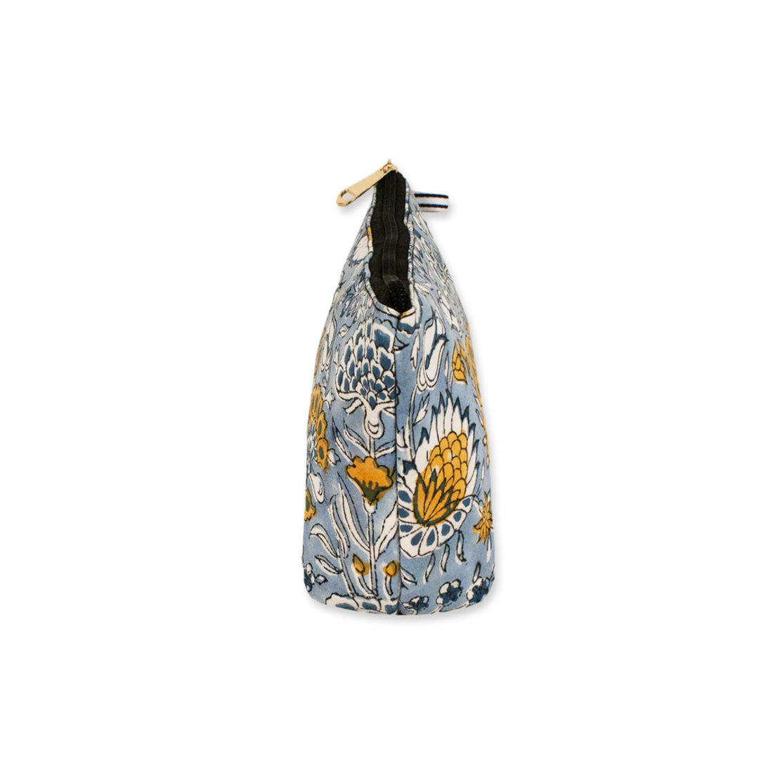 Yellow Blue floral Block Printed Pouch