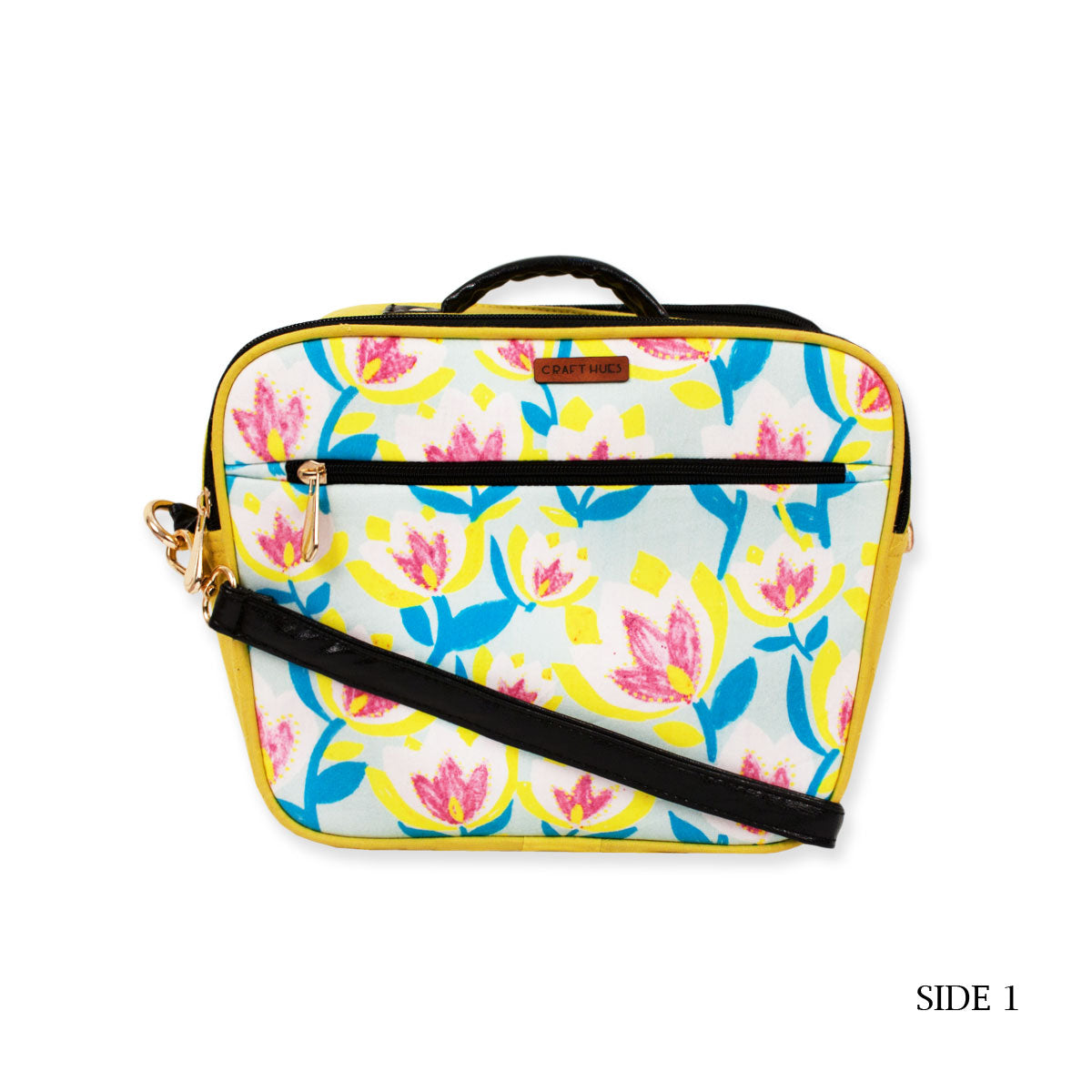 Yellow Flowers Double Side Print Box Sling Bag