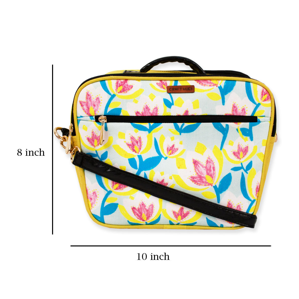 Yellow Flowers Double Side Print Box Sling Bag