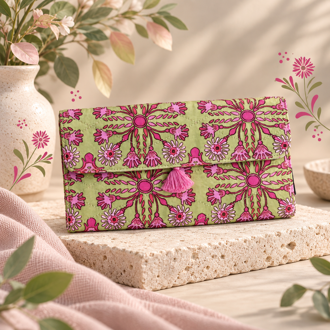 Long Flap Quilted Wallet