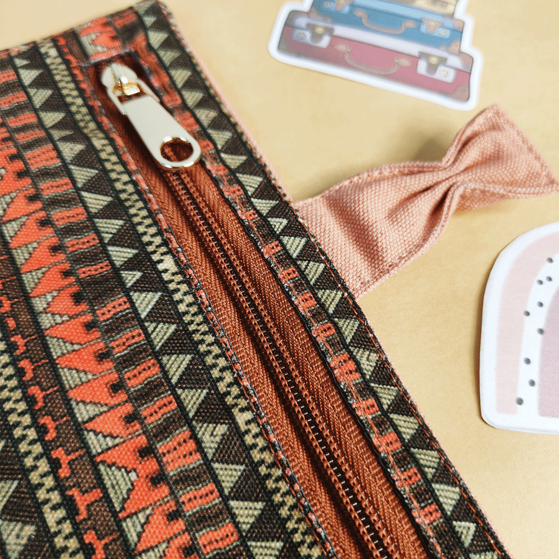 Long Passport Case- Orange Aztec