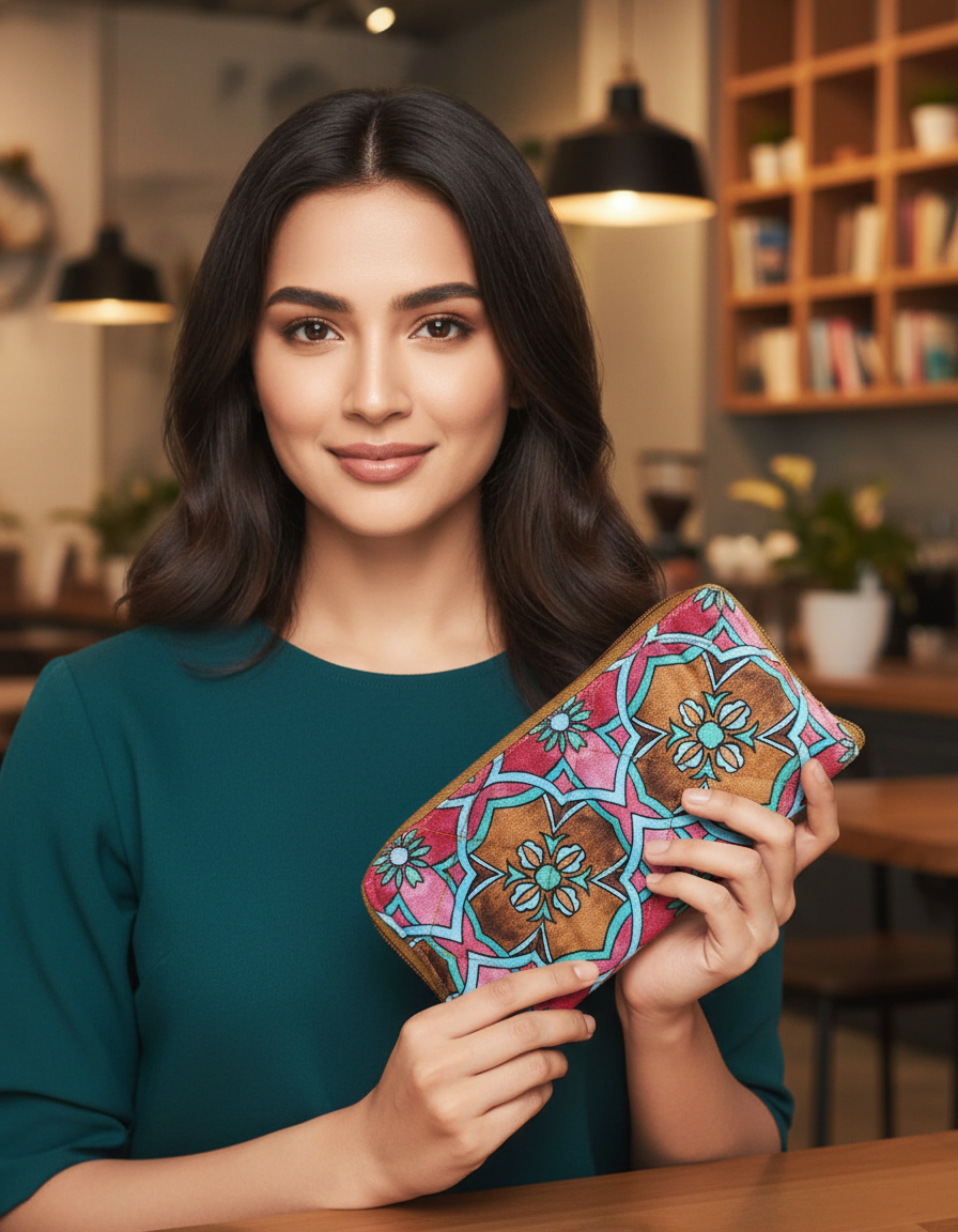 Quilted Slim Wallet- Pink Tile