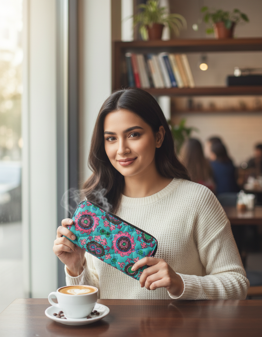 Quilted Slim Wallet- Sea green Suzani