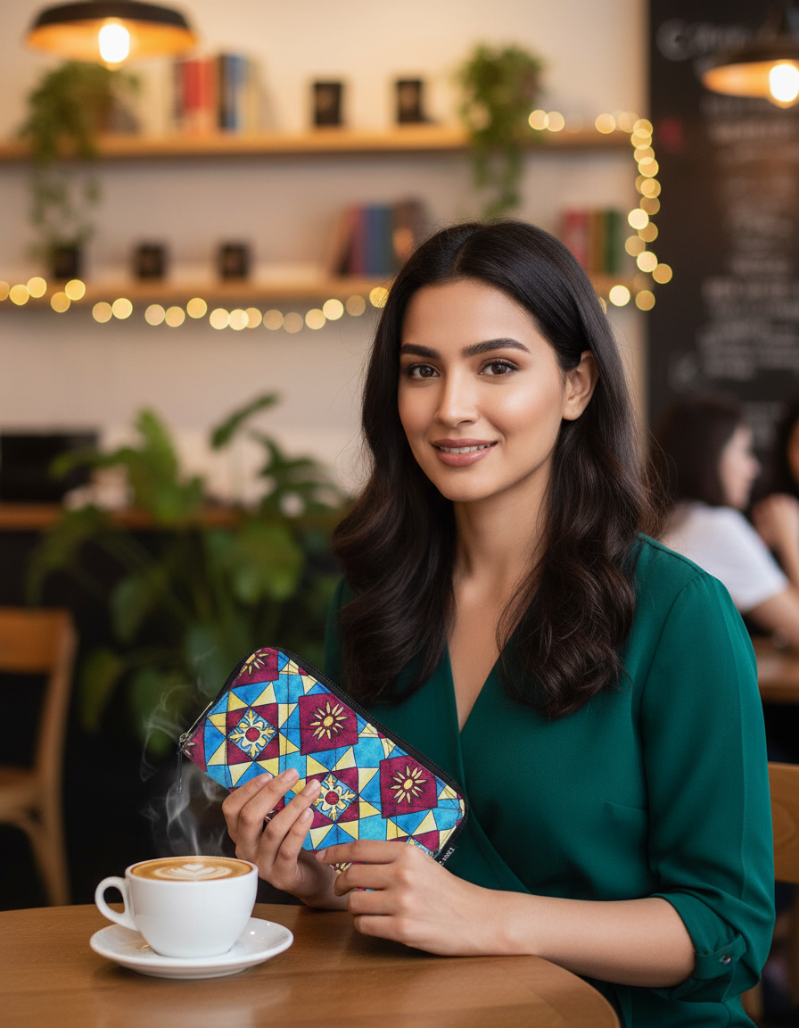 Quilted Slim Wallet- Red-Blue Kite