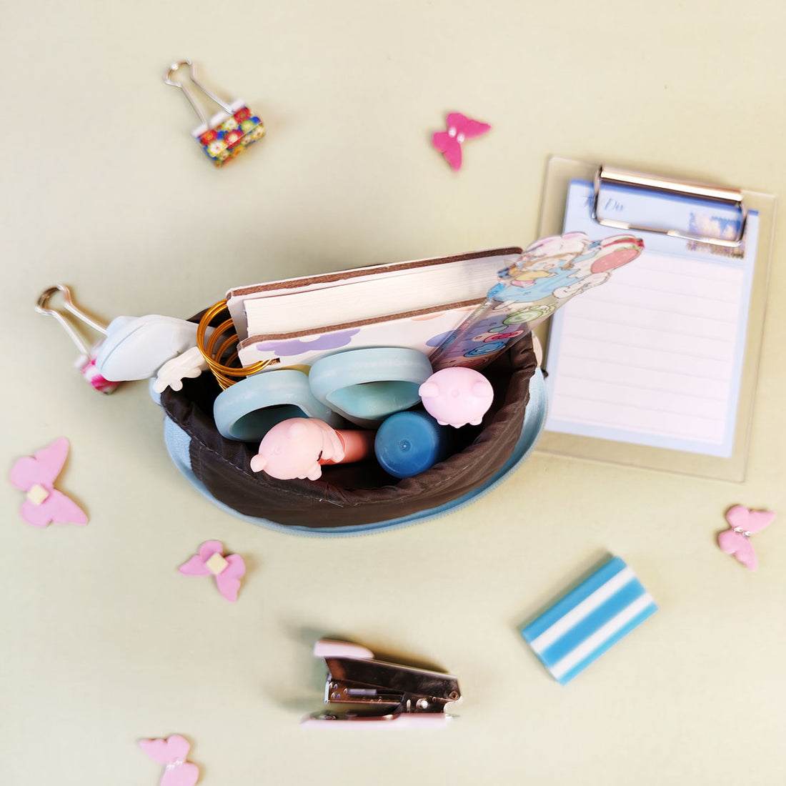Peach-Purple Tile Pencil Pouch Combo