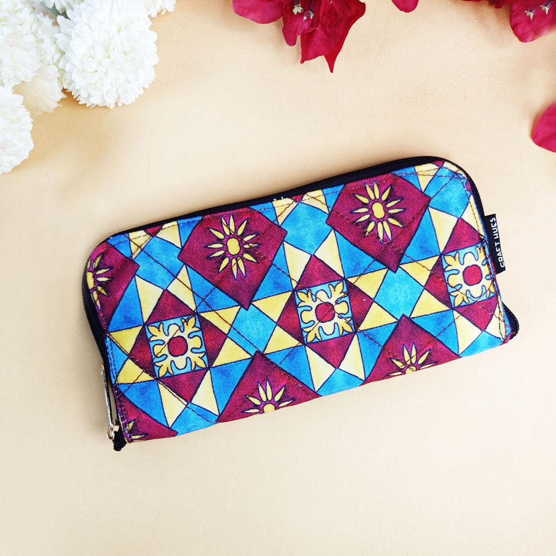 Quilted Slim Wallet- Red-Blue Kite