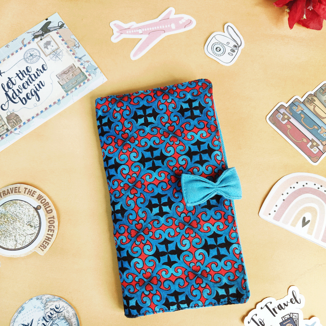 Long Passport Case- Teal-Red Knot