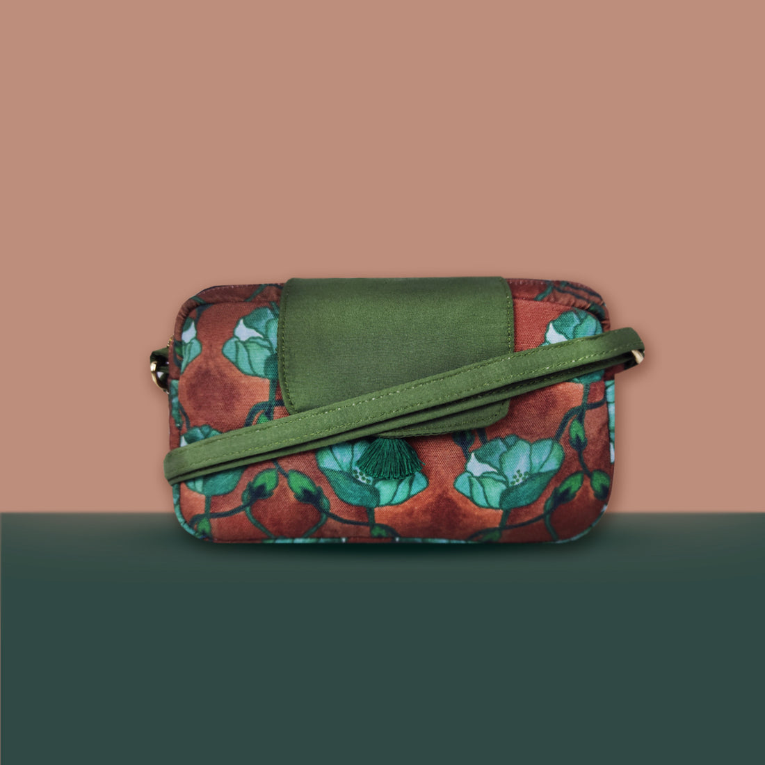 Rectangle Sling Bag- Green Flowers