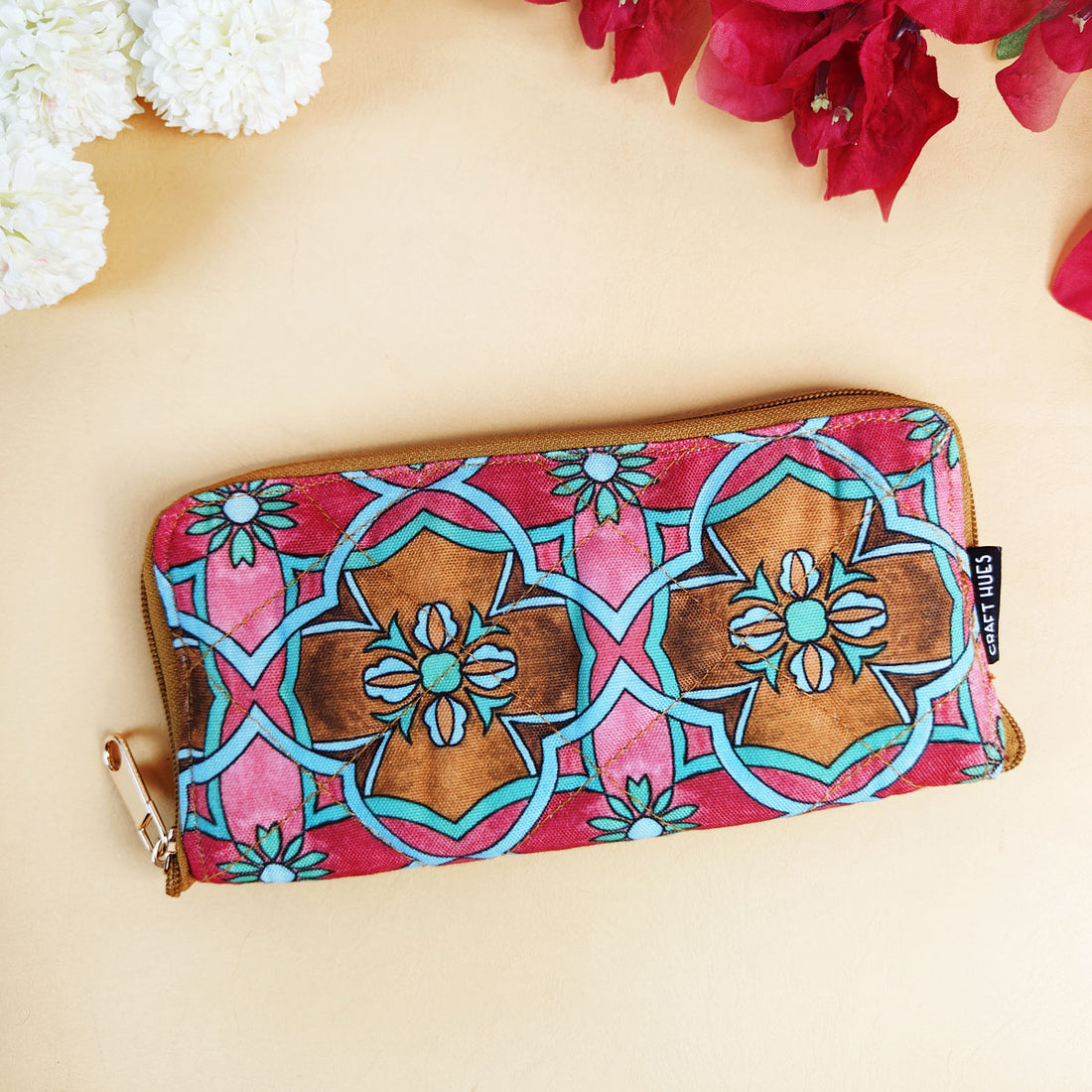 Quilted Slim Wallet- Pink Tile