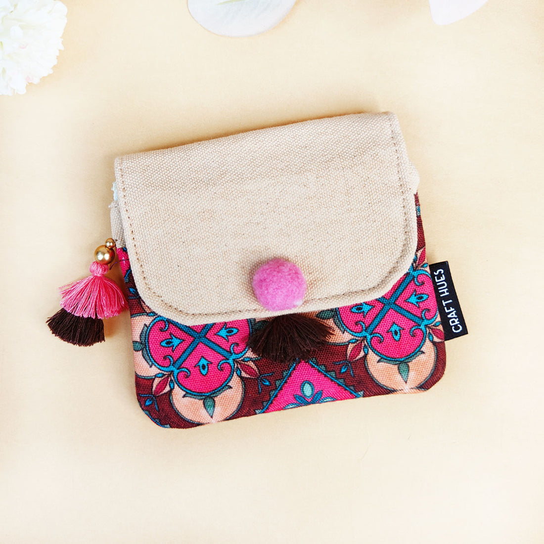 Mini Flap Wallet- Mustard & Beige