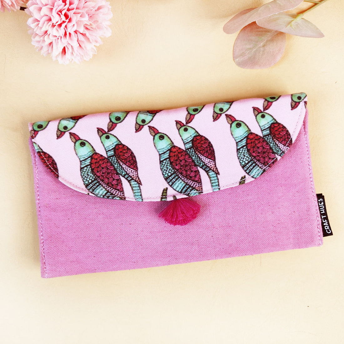 5 Pocket Long Wallet-Gond Pink Parrot