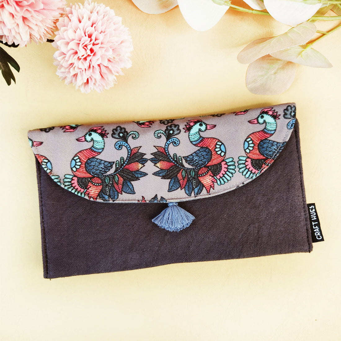 5 Pocket Long Wallet-Gond Grey Bird