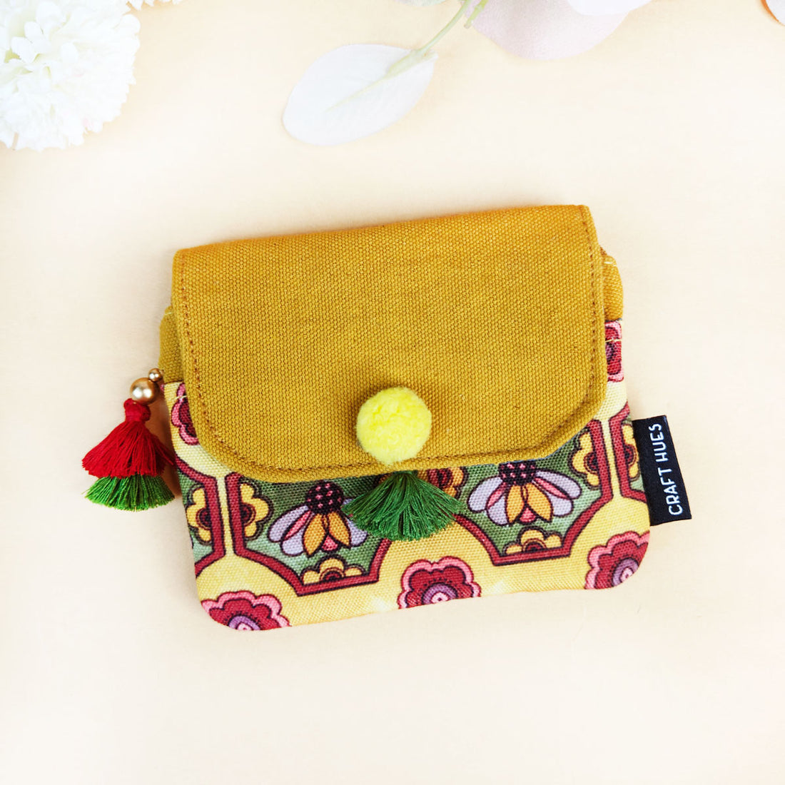 Mini Flap Wallet- Green & Mustard