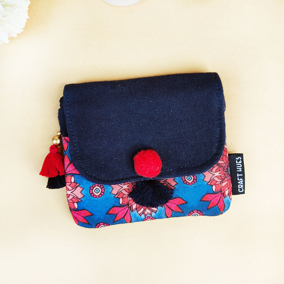 Mini Flap Wallet- Blue & Beige