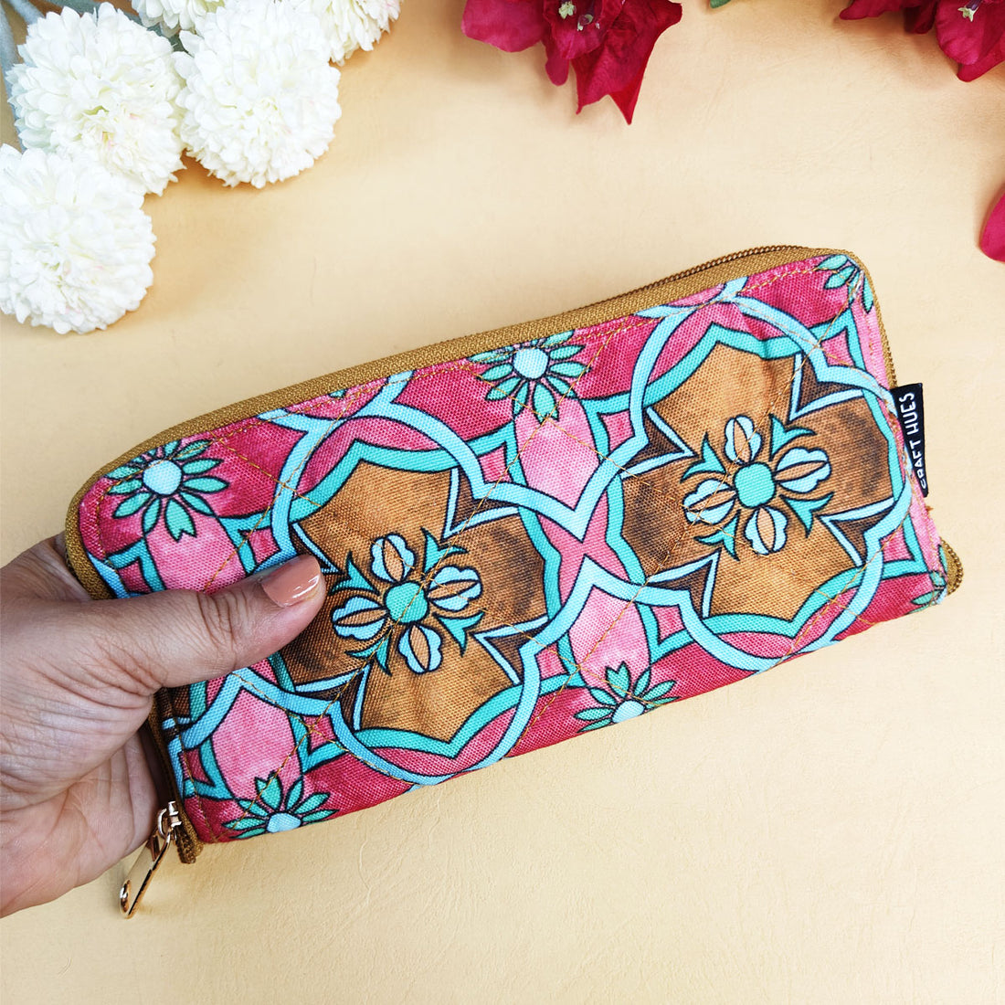 Quilted Slim Wallet- Pink Tile