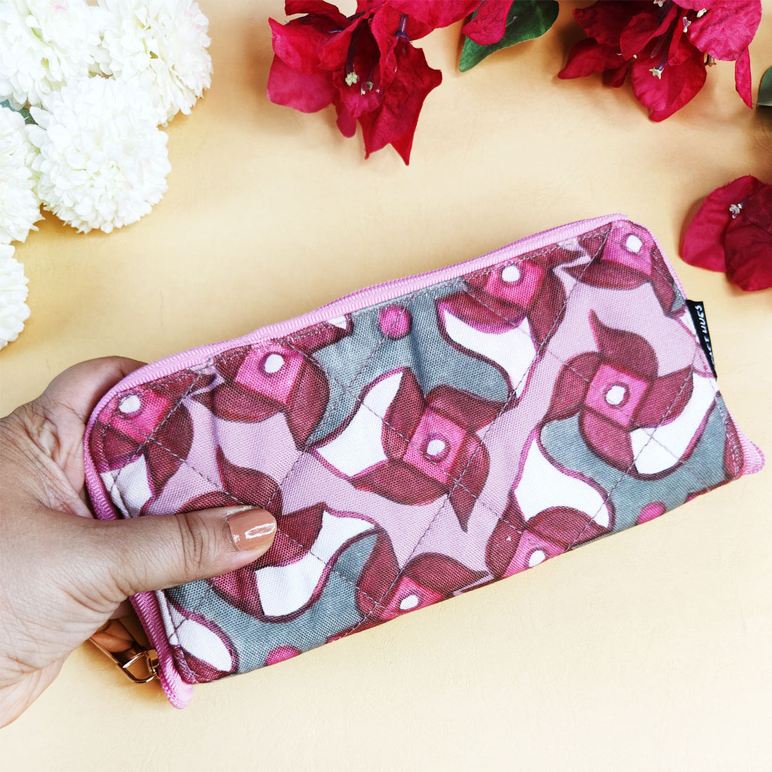 Quilted Slim Wallet- Pink Pin-Wheel