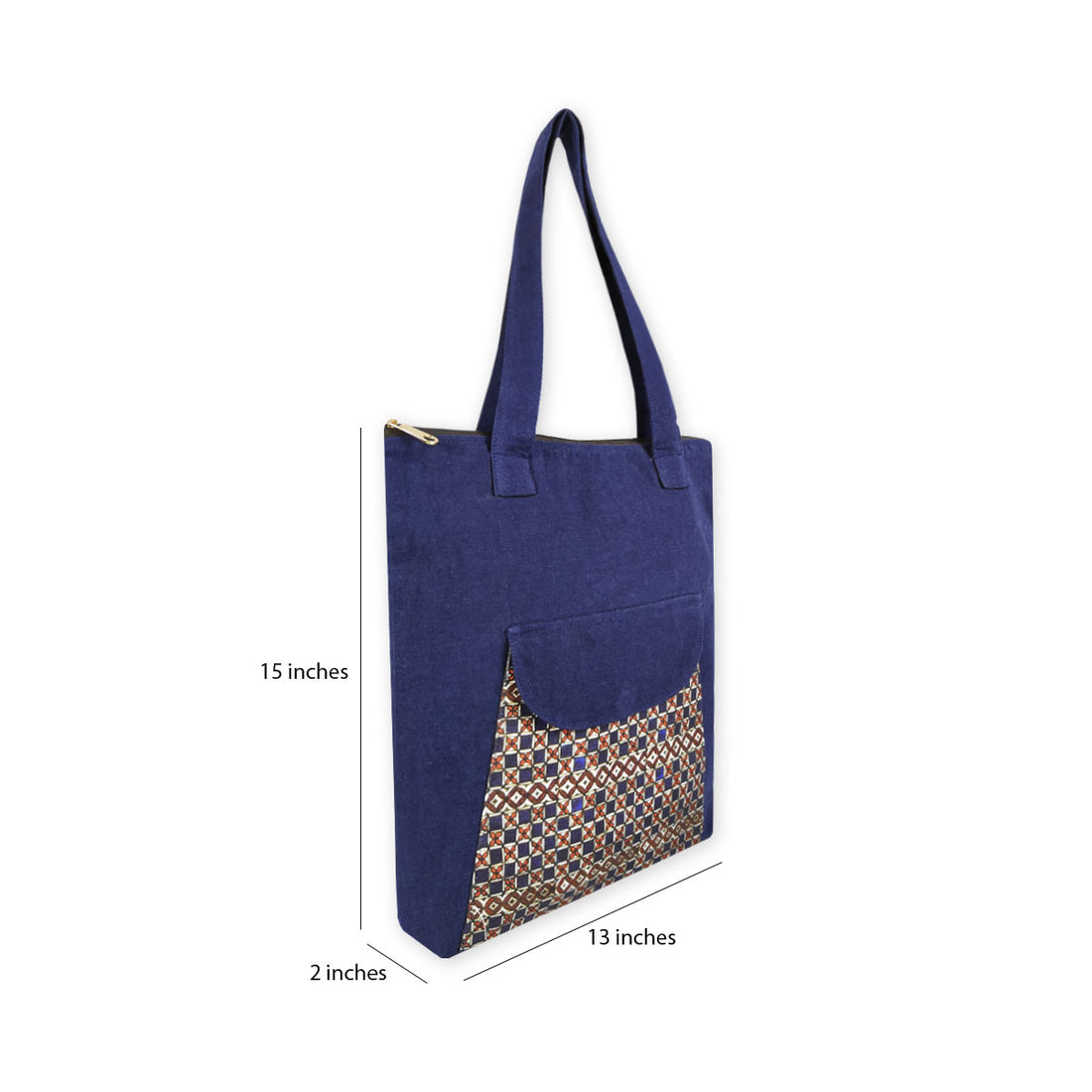 Blue Madhubani Checks Flap Tote Bag