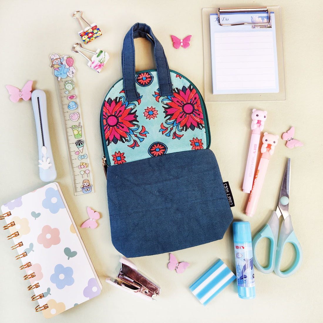 Red-Teal Tile Pencil Pouch Combo