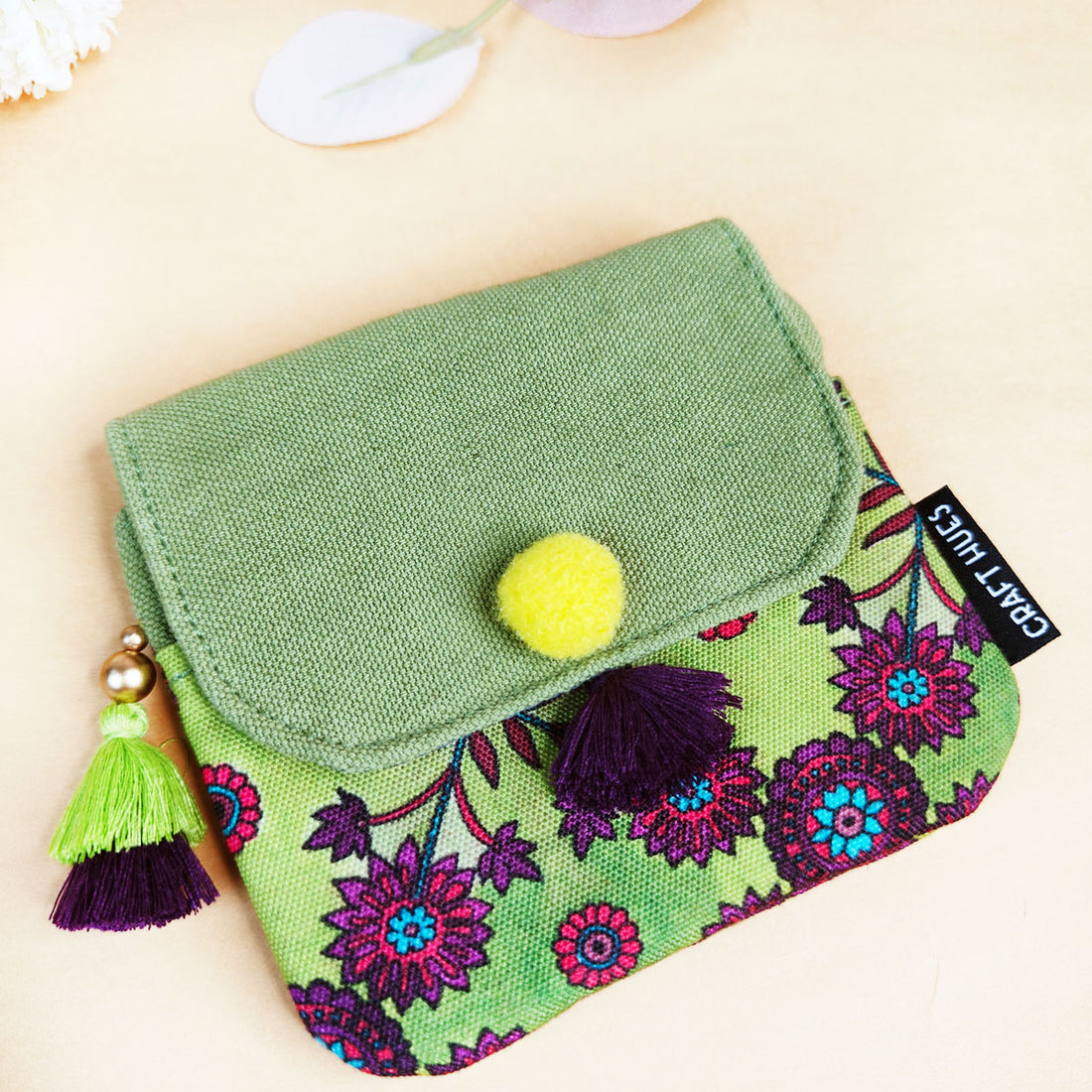 Mini Flap Wallet- Green & Mustard