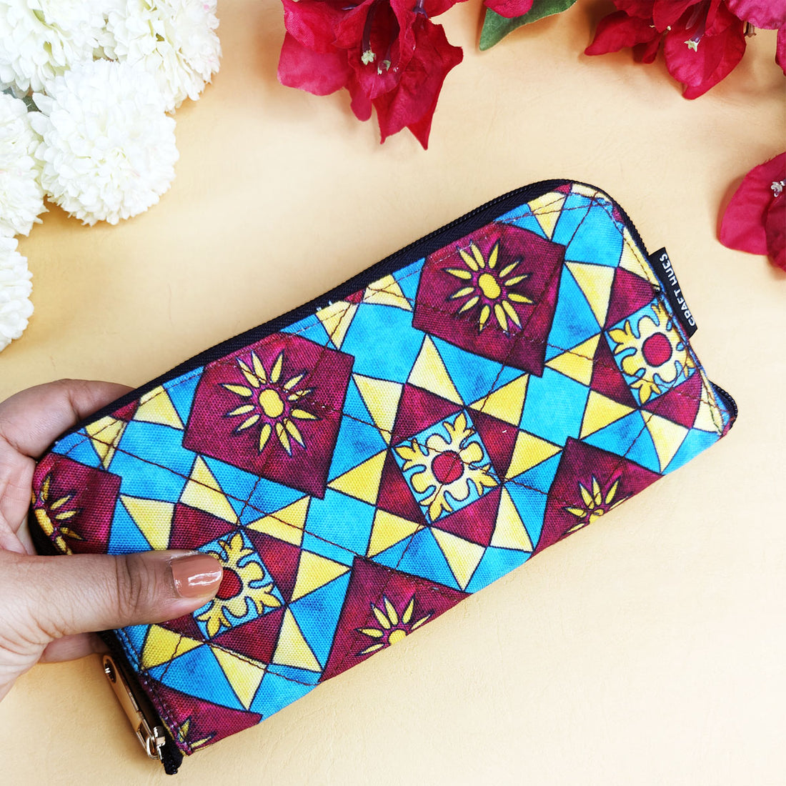 Quilted Slim Wallet- Red-Blue Kite