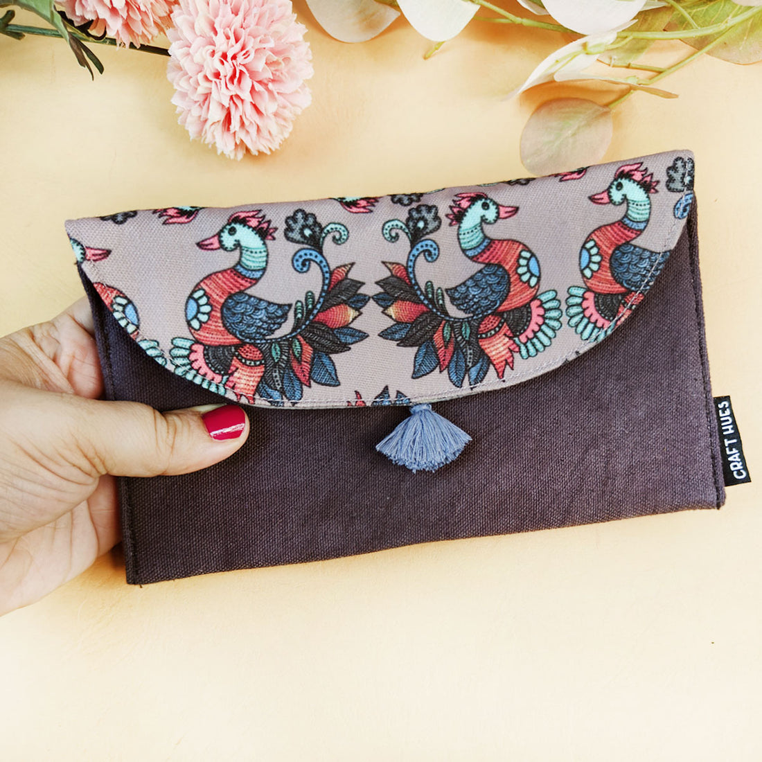 5 Pocket Long Wallet-Gond Grey Bird