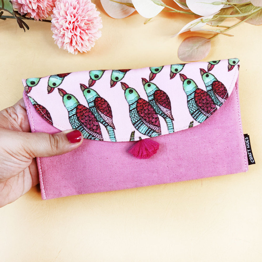 5 Pocket Long Wallet-Gond Pink Parrot