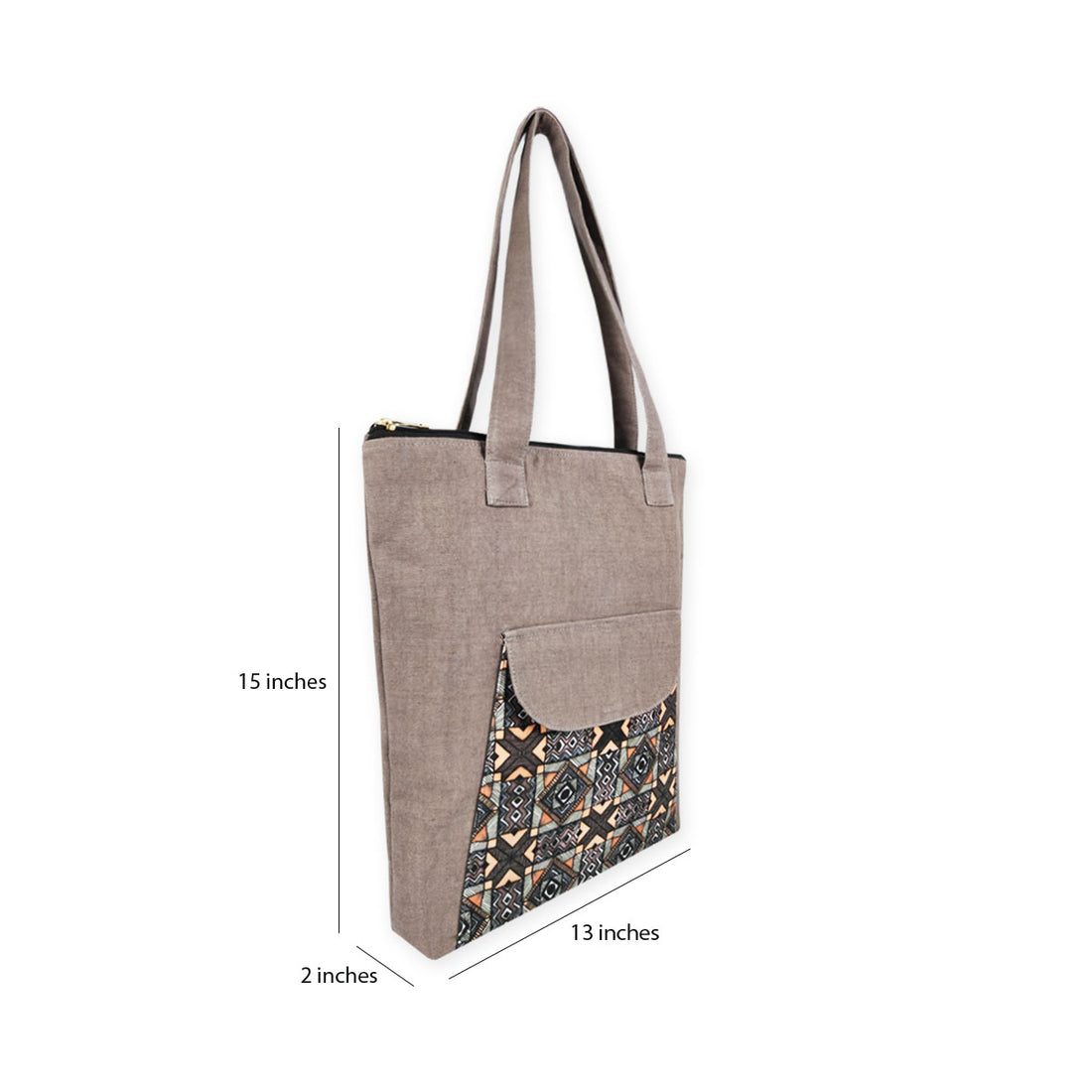 Grey Madhubani Flap Tote Bag