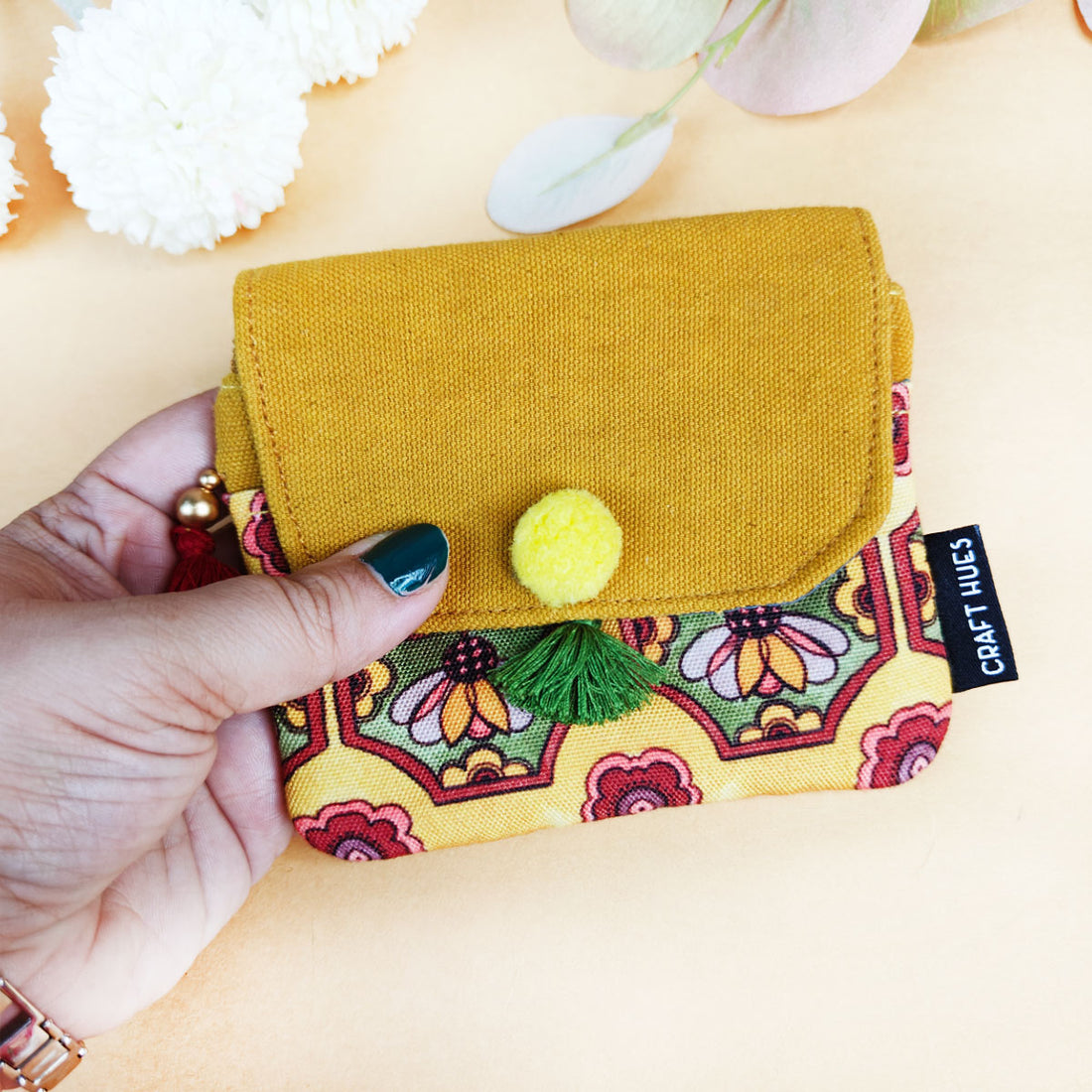 Mini Flap Wallet- Mustard & Beige