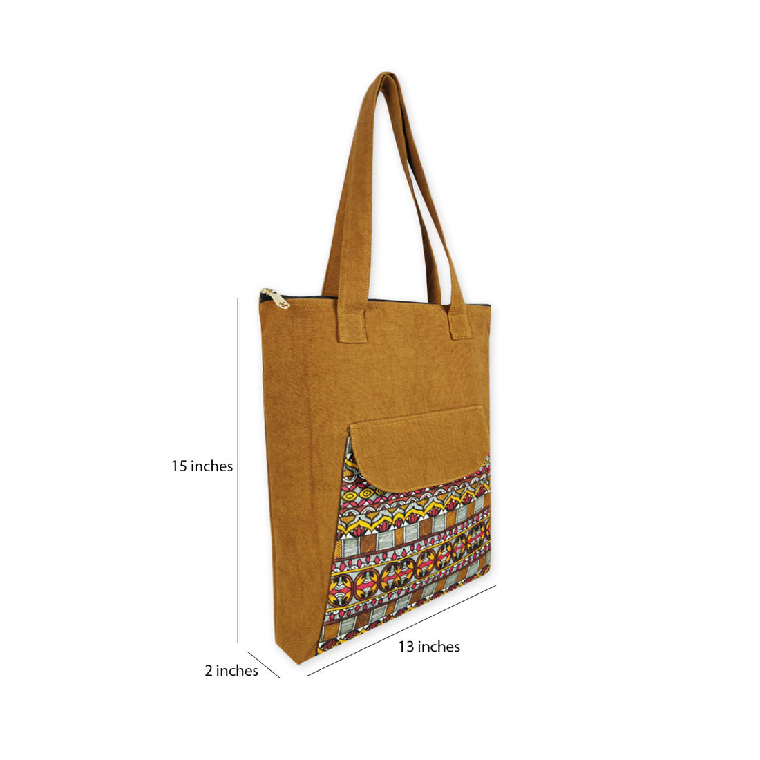 Mustard Madhubani Border Flap Tote Bag