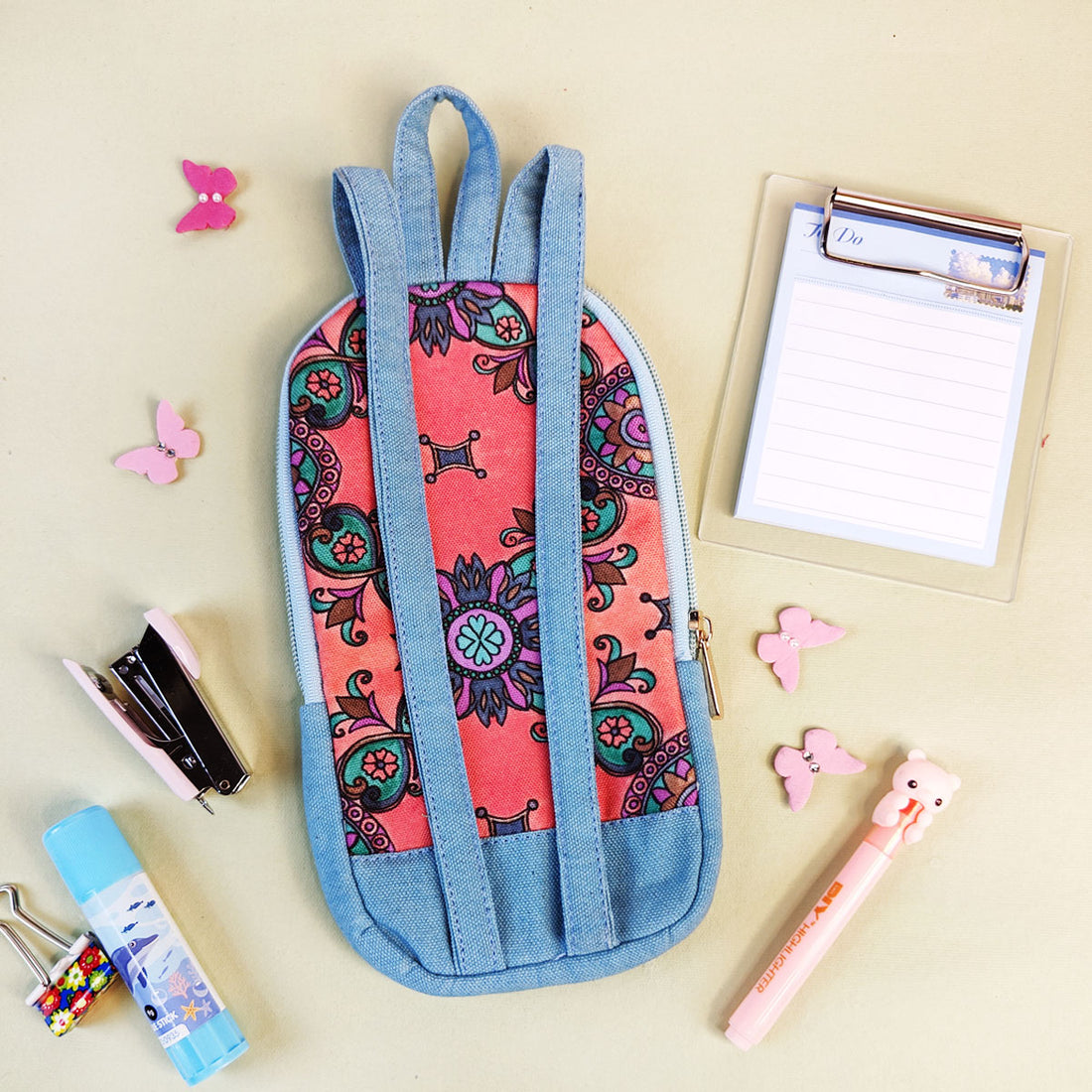 Peach-Purple Tile Pencil Pouch Combo
