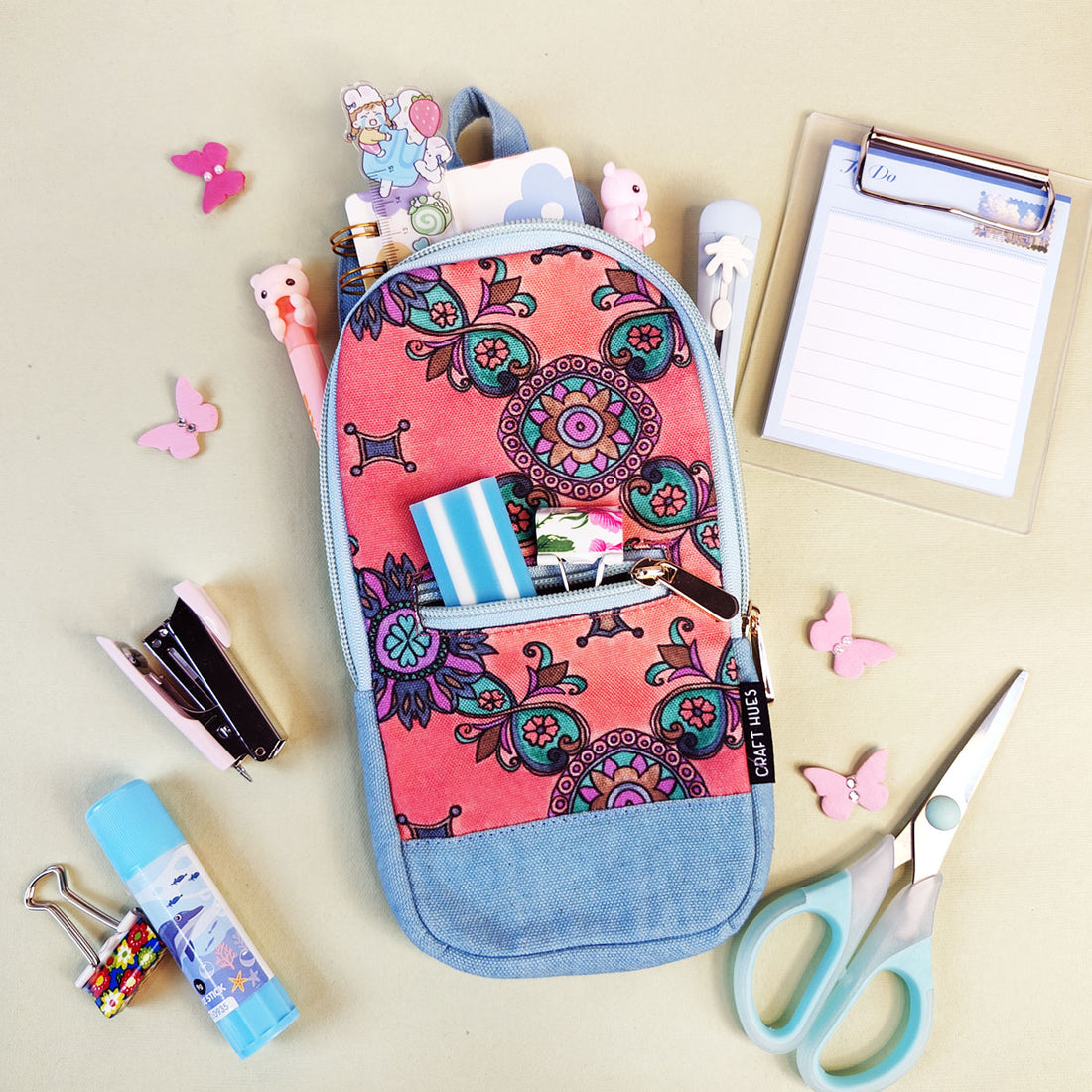 Peach-Purple Tile Pencil Pouch Combo