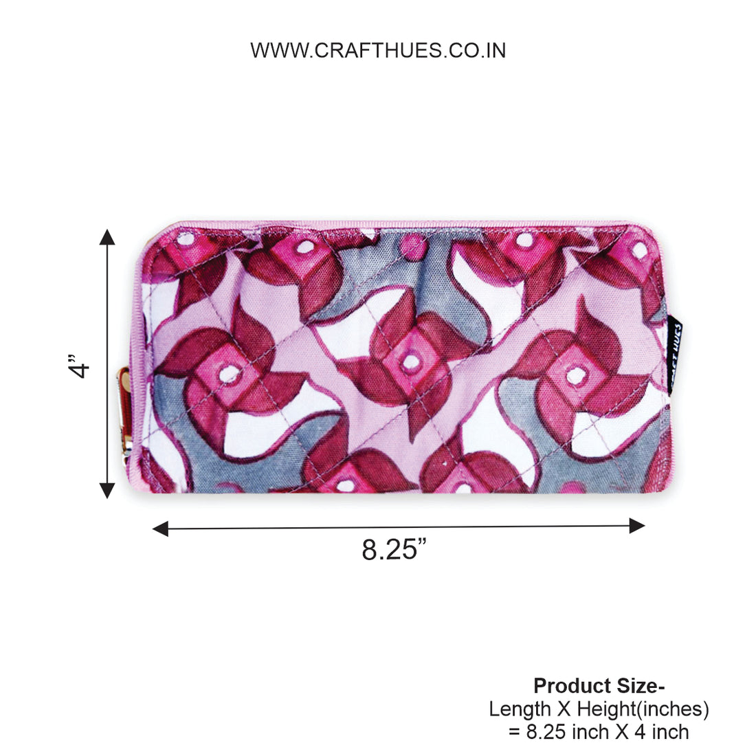 Quilted Slim Wallet- Pink Pin-Wheel