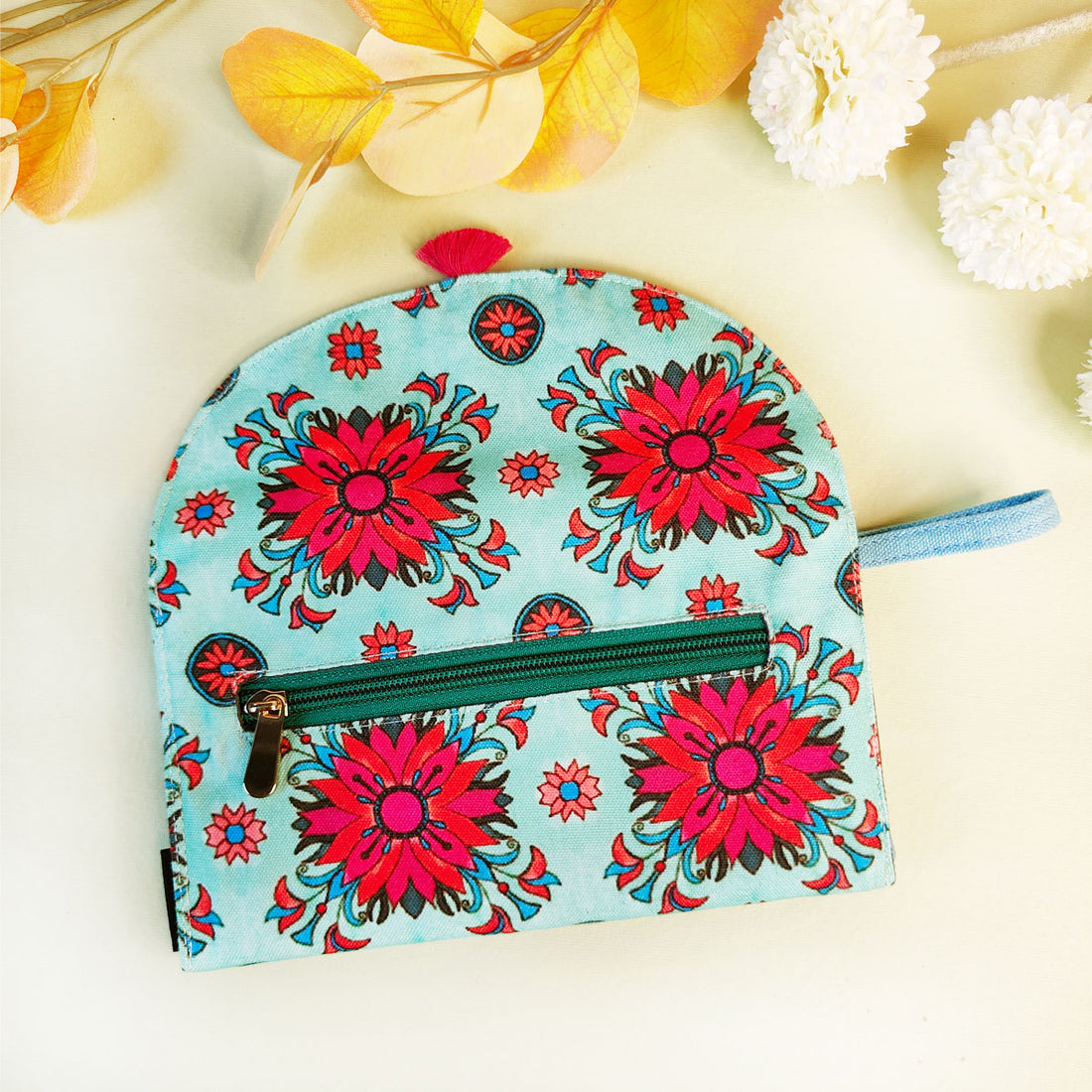 5 pocket long wallet-red teal tile