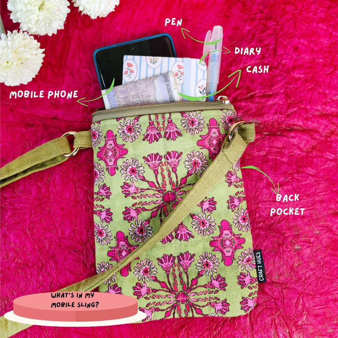 Quilted Mobile Sling-Green Pink Tile