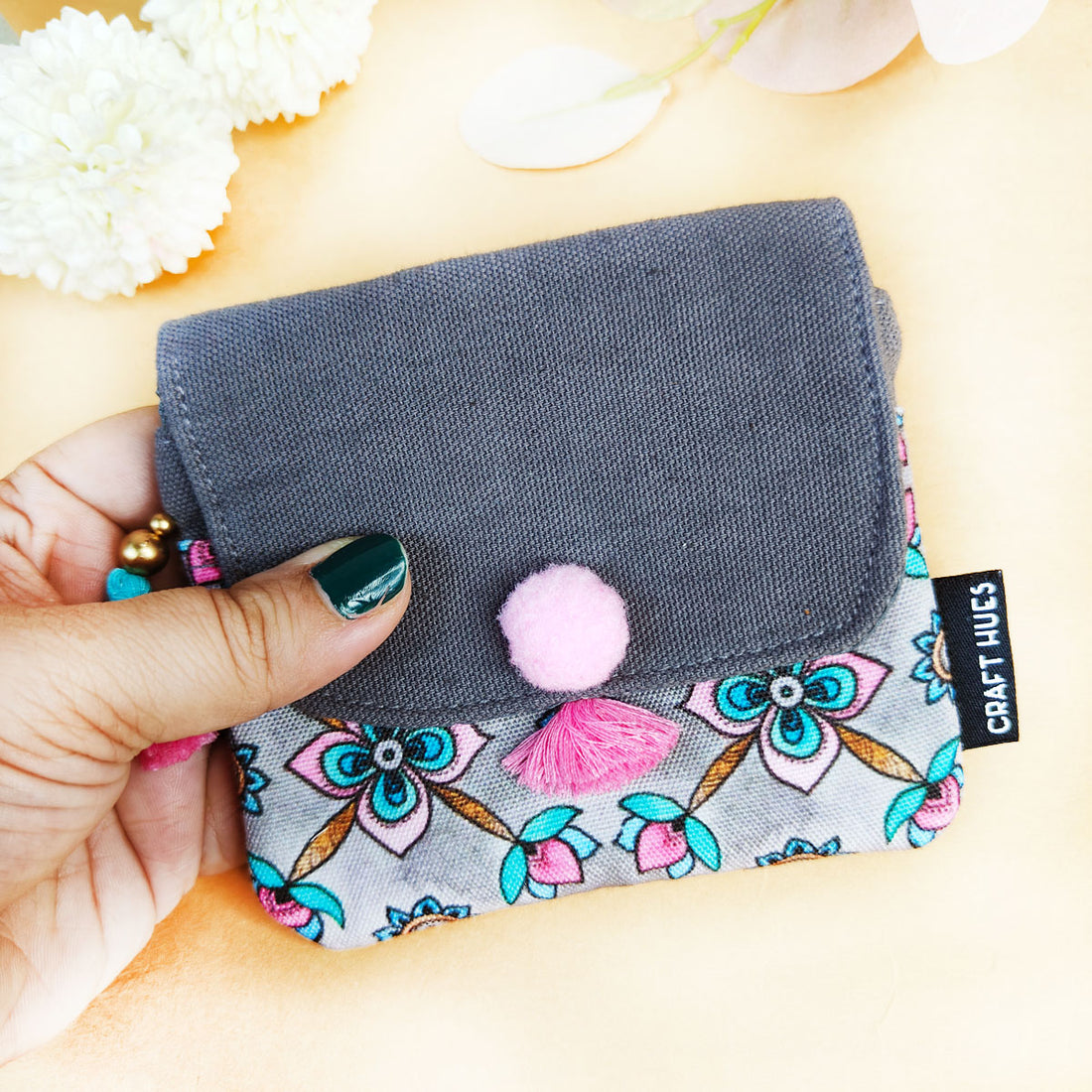 Mini Flap Wallet- Grey & Blue