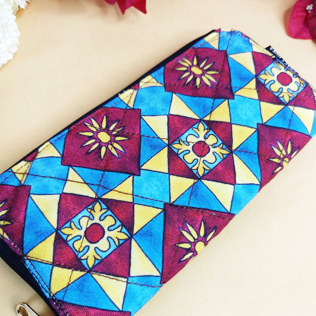 Quilted Slim Wallet- Red-Blue Kite