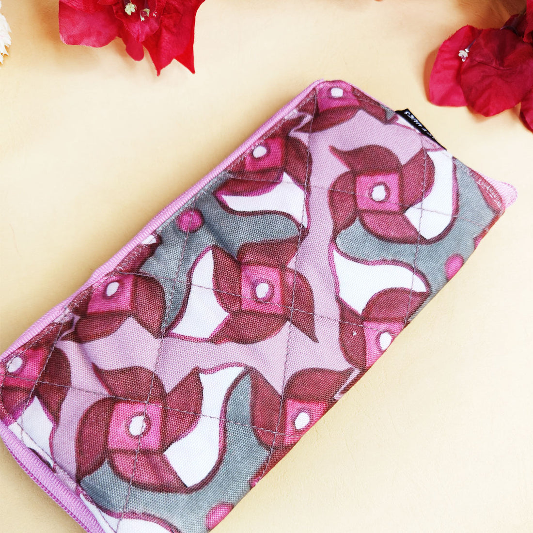 Quilted Slim Wallet- Pink Pin-Wheel