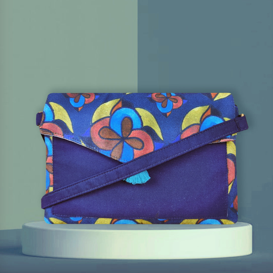 Blue flower Sling/mini wallet Combo